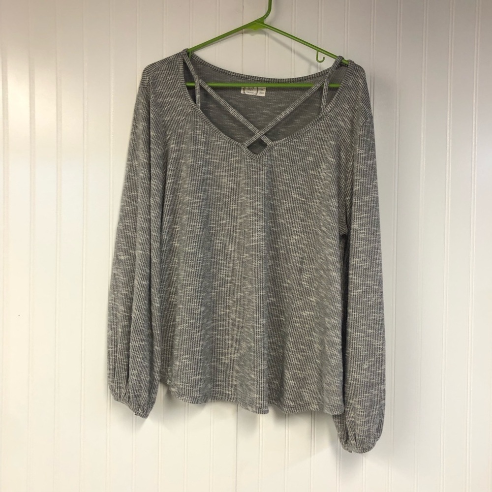 Maurices Gray Women's Knit Long Sleeve Top Cross Neck XXL Cozy Soft